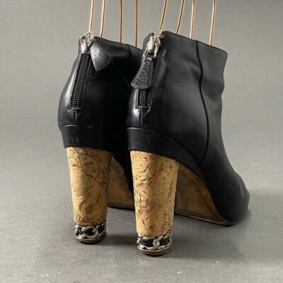 CHANEL Leather Open toe Short Boots 37.5C Black Authentic CHANEL Leather Open toe Short Boots 37.5C Black Authentic