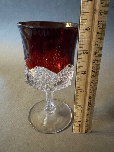 EAPG RUBY STAINED O.S.N.S. MONMOUTH, OR ANTIQUE STEMMED WINE GLASS WATER GOBLET - Picture 2 of 5