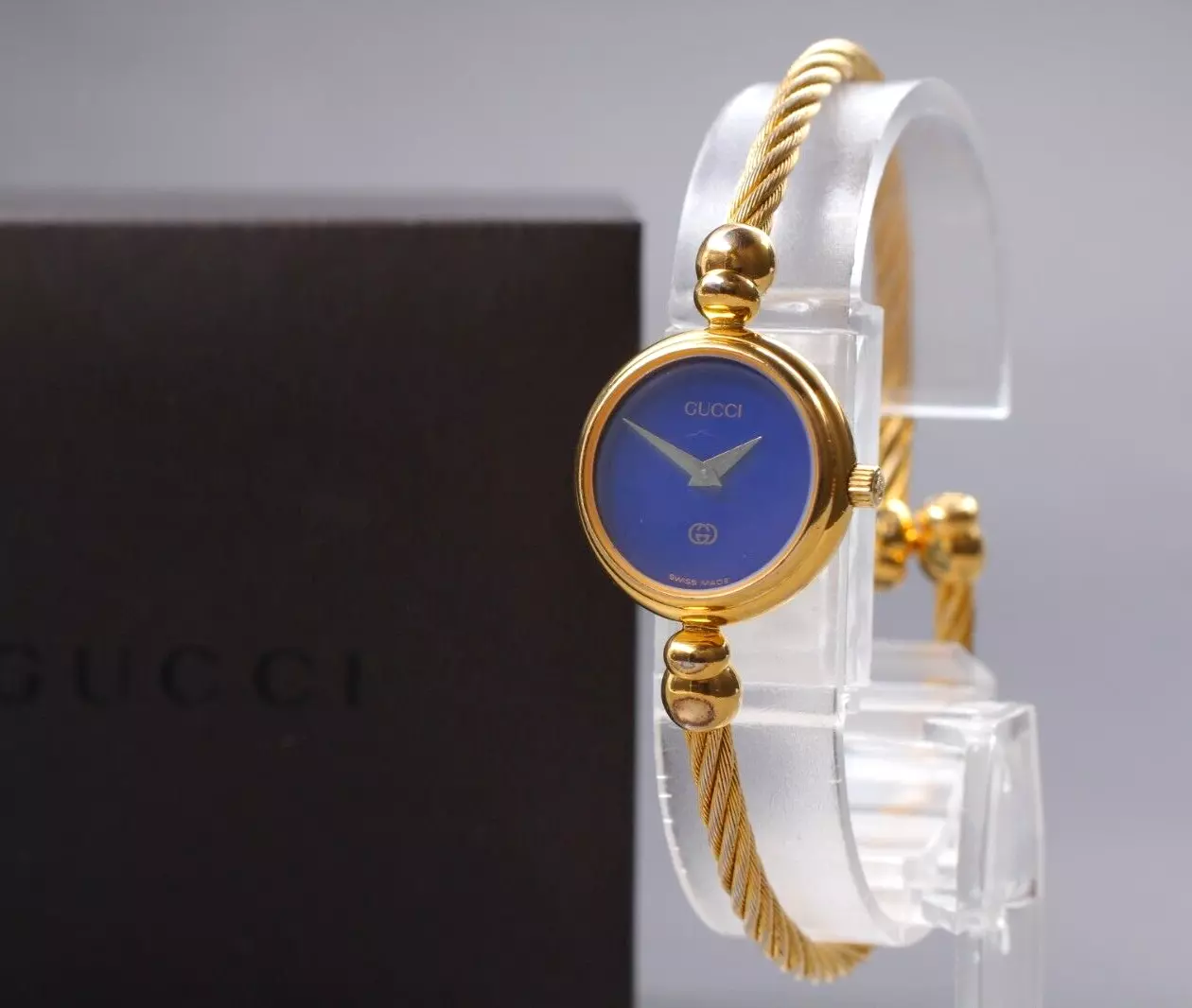 Vintage [Exc+5] Batt. Neuf Montre femme GUCCI 2700L cadran bleu or Qz du JAPON