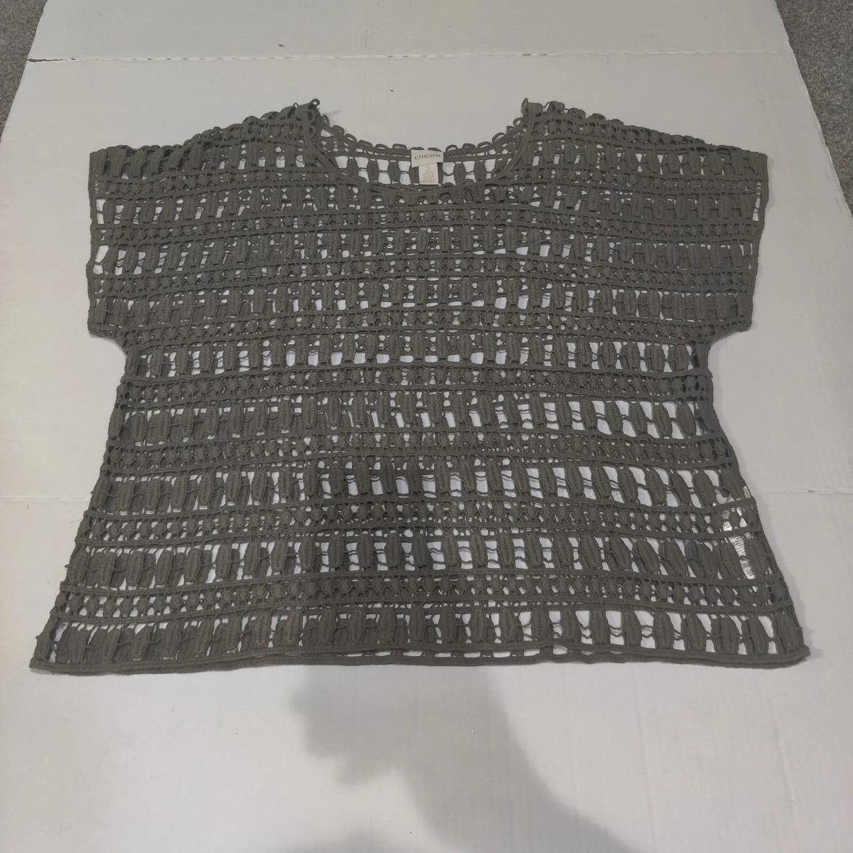 Chicos Size 2 Green Short Sleeve Mesh Top eBay