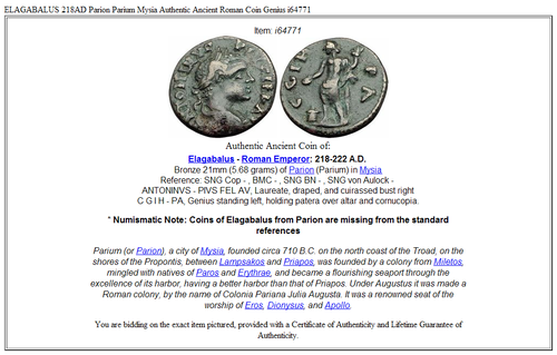 ELAGABALO 218AD Parion Parium Mysia autentica moneta romana antica genio i64771 - Foto 3 di 3