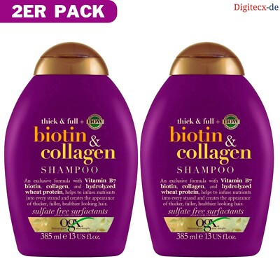 2x OGX Thick & Full Biotin & Collagen Shampoo (385 ml), nährstoffreiches