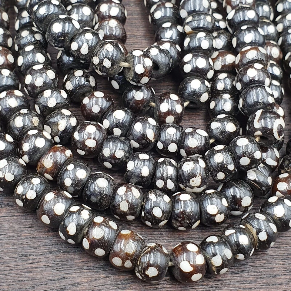 AA Lote 3 Antiguo Tibetano Tallado Hueso de Yak Collar Tribal Decorado Cuentas Hebras Foto 2 de 4