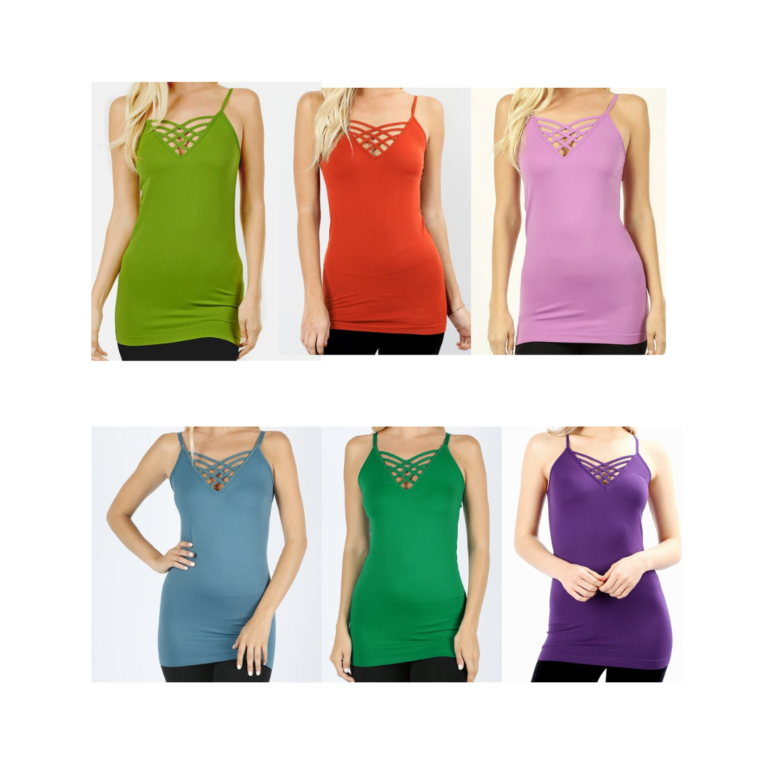 Camisole Tank Top S/M Lattice Criss Cross Front Spaghetti Strap
