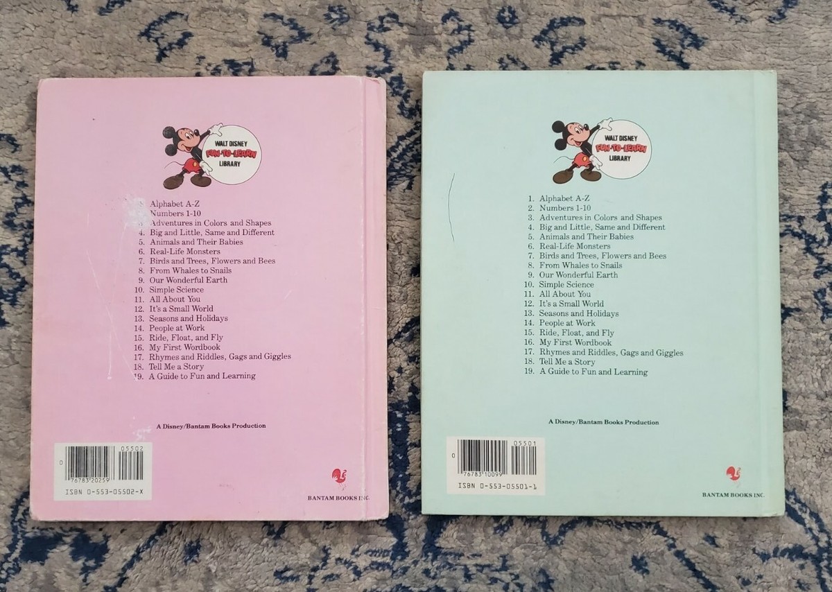 Walt Disney Books Alphabet ABCs Numbers Volume 1 & 2 Vintage