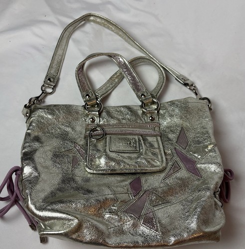 Coach Poppy Metallic Silver Star 16050 Tote Shoulder Bag Crossbody Strap Satchel