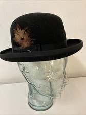Men Wool Stetson Derby Hat Bowler Hat 6 7/8 55 Woolen Felt Fedora Cap Feather