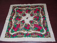 NWOT Vintage Russian Wool Off White Multicolor Rose Floral 27" Scarf Shawl