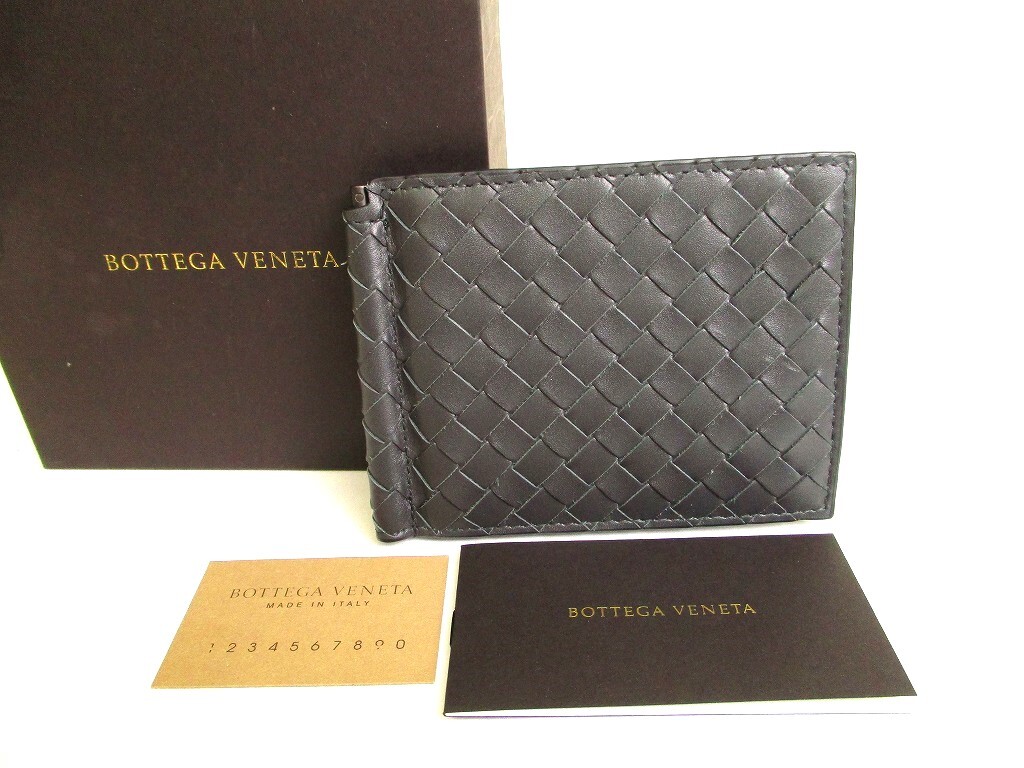 Auth BOTTEGA VENETA Intrecciato Dark Gray Leather Bifold