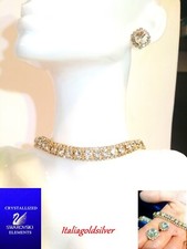 Parure Collier Collana Oro Giallo Orecchini Cristalli Swarovski Originali Donna