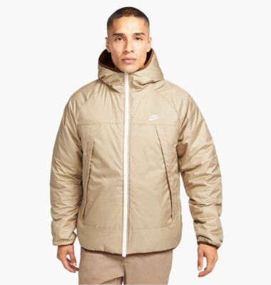 NEW Men's Nike Therma-FIT Legacy Reversible Hooded Jacket Beige  Size XL