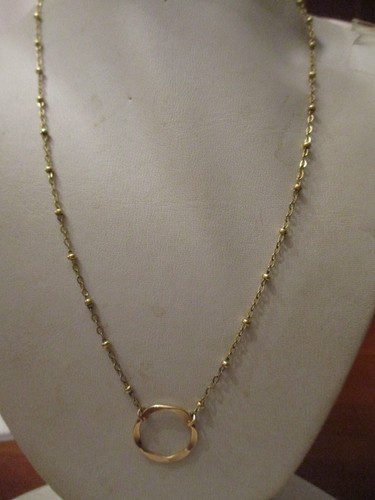 Vintage 1/20 14K gold filled bead ball chain w circle necklace dainty, 15.5" - 第 1/7 張圖片