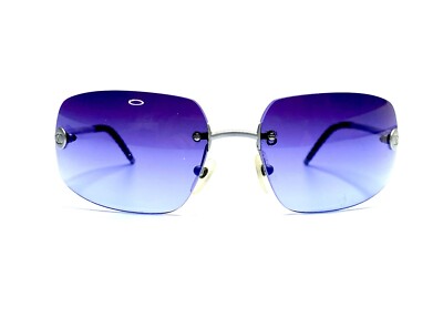 VTG Y2K CHANEL Sunglasses Matte Silver Rimless Wrap Blue Lens