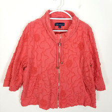 Susan Graver Women Textured Embroidered Zip Up jacket sz XL Pink 3/4 Sleeve Line