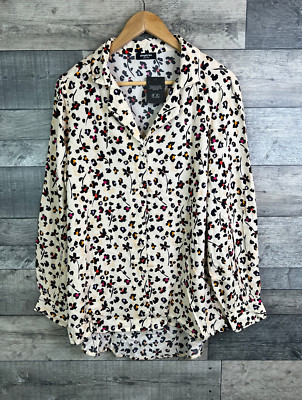 Simply Be Damen Bluse Shirt Größe UK 12 Elfenbein Leopard Blumendruck Knopfleiste