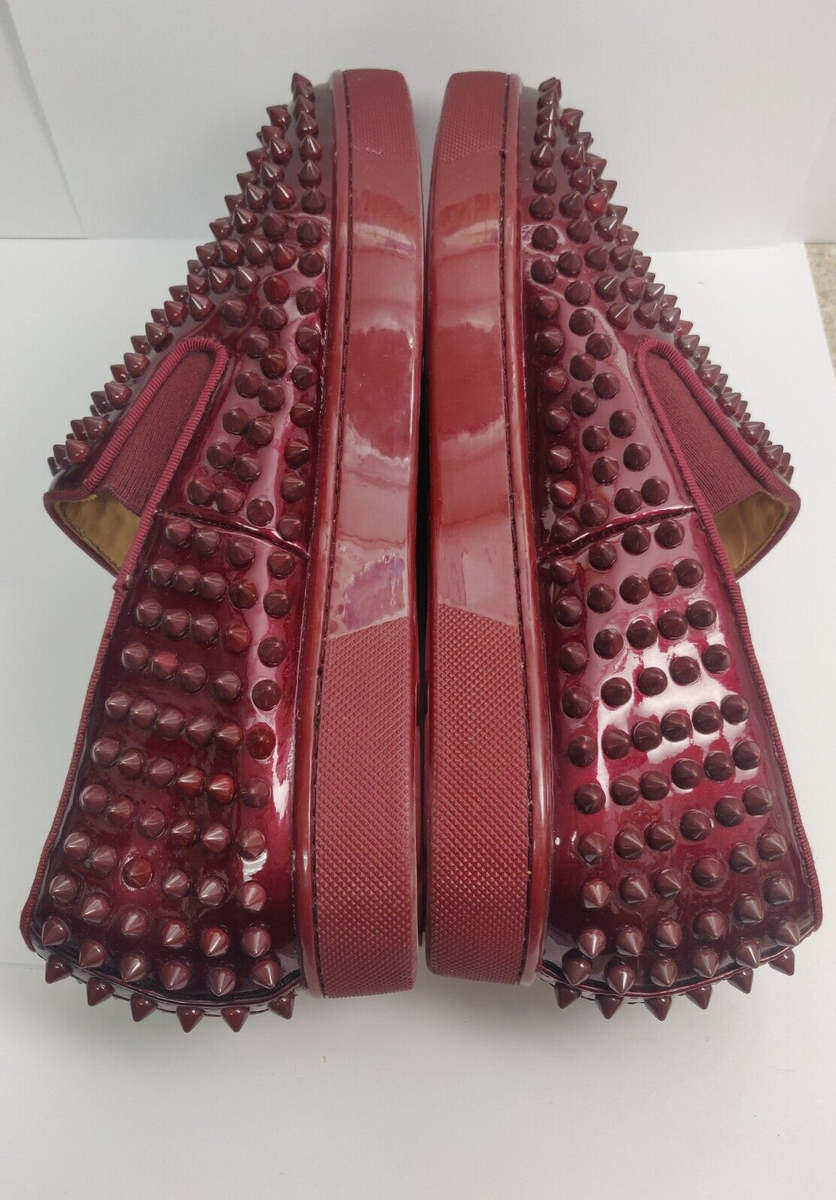 CHRISTIAN LOUBOUTIN PARIS MENS MAROON DANDELION SPIKE FLAT