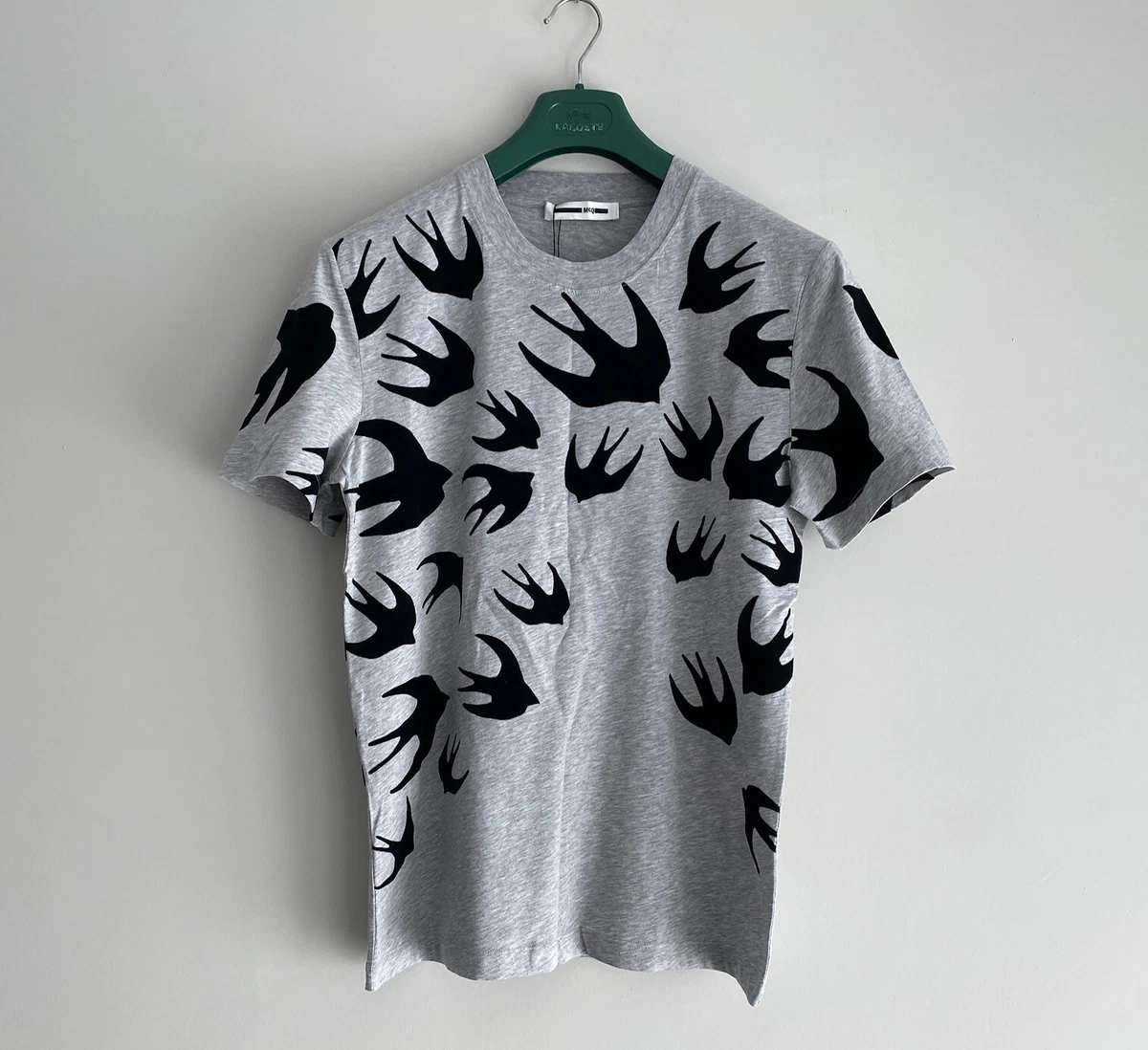 McQ by Alexander McQueen Gray Small T-shirt Flocked Black Swallows