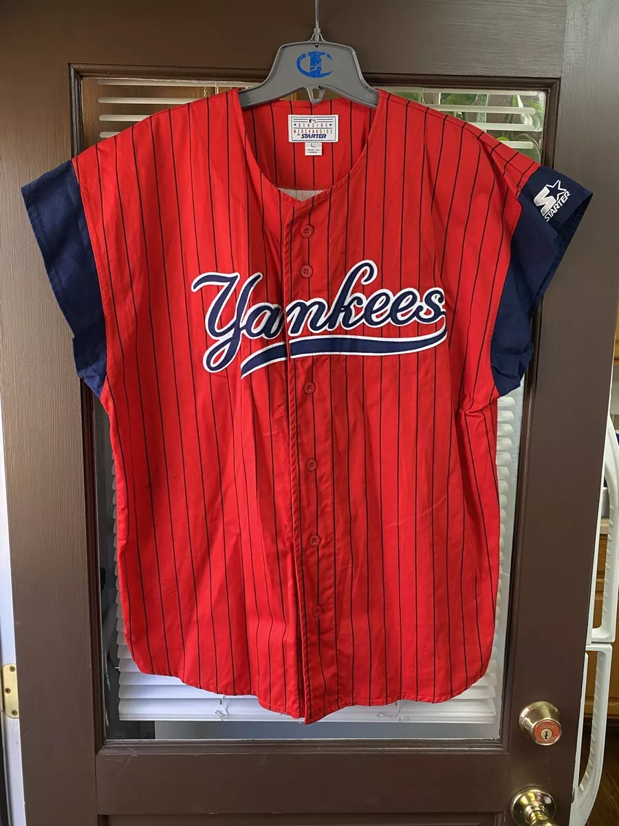 Vintage STARTER New York Yankees Red Pinstripe MLB Baseball Sleeveless  Jersey NY