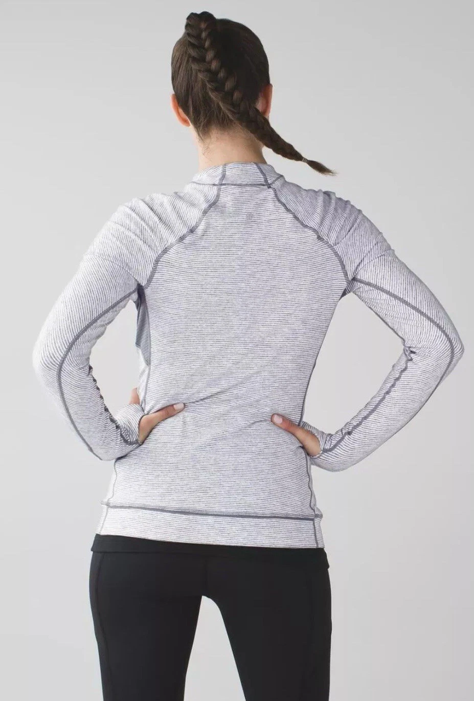 lululemon think fast tonka stripe heathered slate grey-white shirt