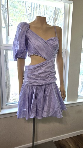 Sandro off shoulder Cornaline Lilac Purple One Sleeve Linen Mini Dress 40/8 - Picture 9 of 10