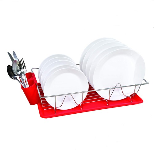 Kitchen Details 3 Piece Chrome Dish Rack with Tray Red Red 633125194325 ...
