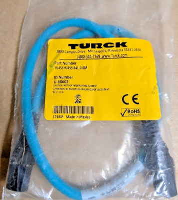 Turck RJ45S RJ45S 841-0.6M Industrial Ethernet Cable, RJ45, 1.5m, U-68602 (New)