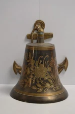 Vintage Brass Dinner Bell Wall Mounted Ship Ancho Etched Floral Nautical Beach