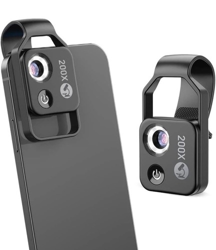 thumbnail: Nano Zoom 200x Lens Voor IPhone - Draagbare Microscooplens Met LED-verlichting En Universele Clip