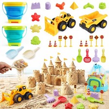 30PCS Beach Toys for Kids Ages 3-10, All-in-One Sand Toys Set with 2 Collapsi...