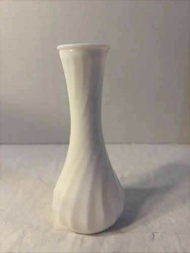 Vintage Hoosier Glass 6" white milk glass bud vase #6 #4064 swirl pattern