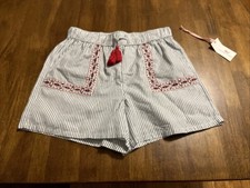 NWT Vineyard Vines Girls Shorts Striped Tassle Metallic White Blue Large Preppy