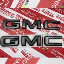 2Pcs Front & Rear Emblem Gloss Black For GMC 2019-2025 Sierra 1500 2500HD 3500HD