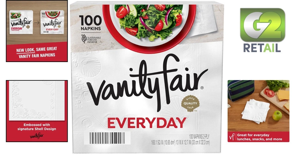 Servilletas suaves y absorbentes - 100 unidades de servilletas clásicas de papel blanco de 2 capas Foto 2 de 4