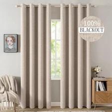 Miulee Linen Texture 100% Blackout Thermal Insulated Natural Beige 52x63 In 2...