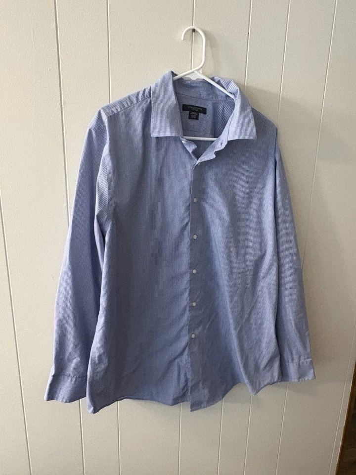 Camisa de vestir Structure Fitted 2XL azul manga larga abotonada azul trabajo Q3 para hombre Foto 3 de 4