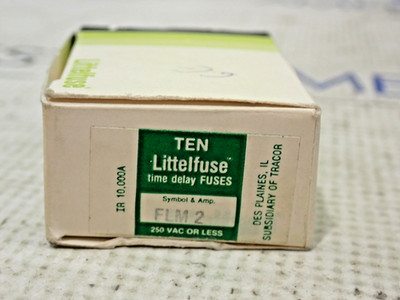 New Littlefuse FLM2 250VAC 2 Amp Time delay Fuse Box of 10