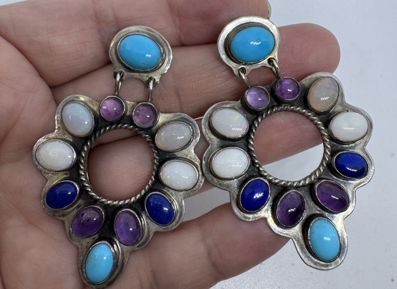 BREATHTAKING VTG NAVAJO NAKAI STERLING-SLEEPING BEAUTY TURQUOISE & MORE EARRINGS