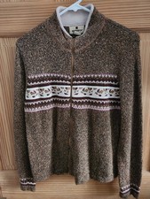 Woolrich Fair Isle Sweater Women's Size Medium Zipper Fawn Heater