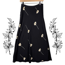 VTG 90s Maxi Skirt Sz M Black Floral Indie Flowy Whimsygoth