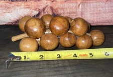 Vintage MCM Natural Wood Grape Clusters Carved 1.25" Diam 6”