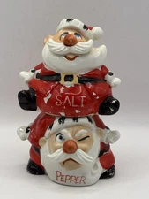 Vintage Kreiss Christmas Stacking Happy Grumpy Santa Salt & Pepper Shakers Set