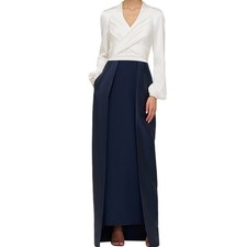 Kay Unger Bianca Walk Thru Gown Ivory Navy Formal Maxi Dress Size 6 NWT