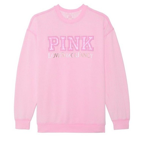 VS PINK x LoveShackFancy Rosa Grande Crew Sudadera Rosa Piruleta Talla S - Imagen 2 de 3
