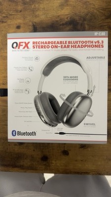 QFX HP-E160 Bluetooth v5.3 Stereo On-Ear Headphones Silver White Rechargeable FM