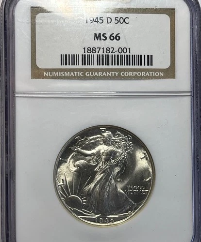 1945-D Walking Liberty Half Dollar - NGC MS-66; Stunning Gem 50C!