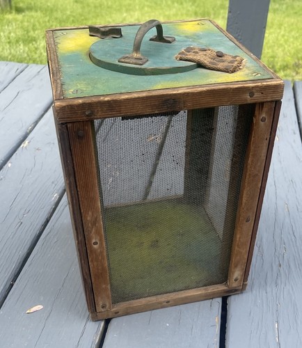 Large Handmade Unique Antique Wooden Cricket Bait Box Fishing Decor