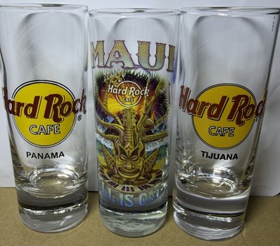 Set of 3 Hard Rock Cafe Shot Glasses   Panama, Maui & Tijuana ￼Excellent