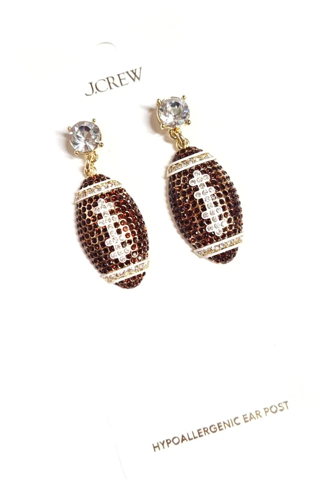 Pendientes colgantes de fútbol americano J.Crew Factory pavé adobe marrón multi cristal CN937 nuevos Foto 4 de 4