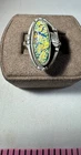Vintage sterling silver Yellow, blue, green and gold foil opal ring, size 9