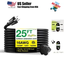 Go Green Power Inc. 16/3 25ft Black Outdoor Extension Cord - Reliable, Heavy ...